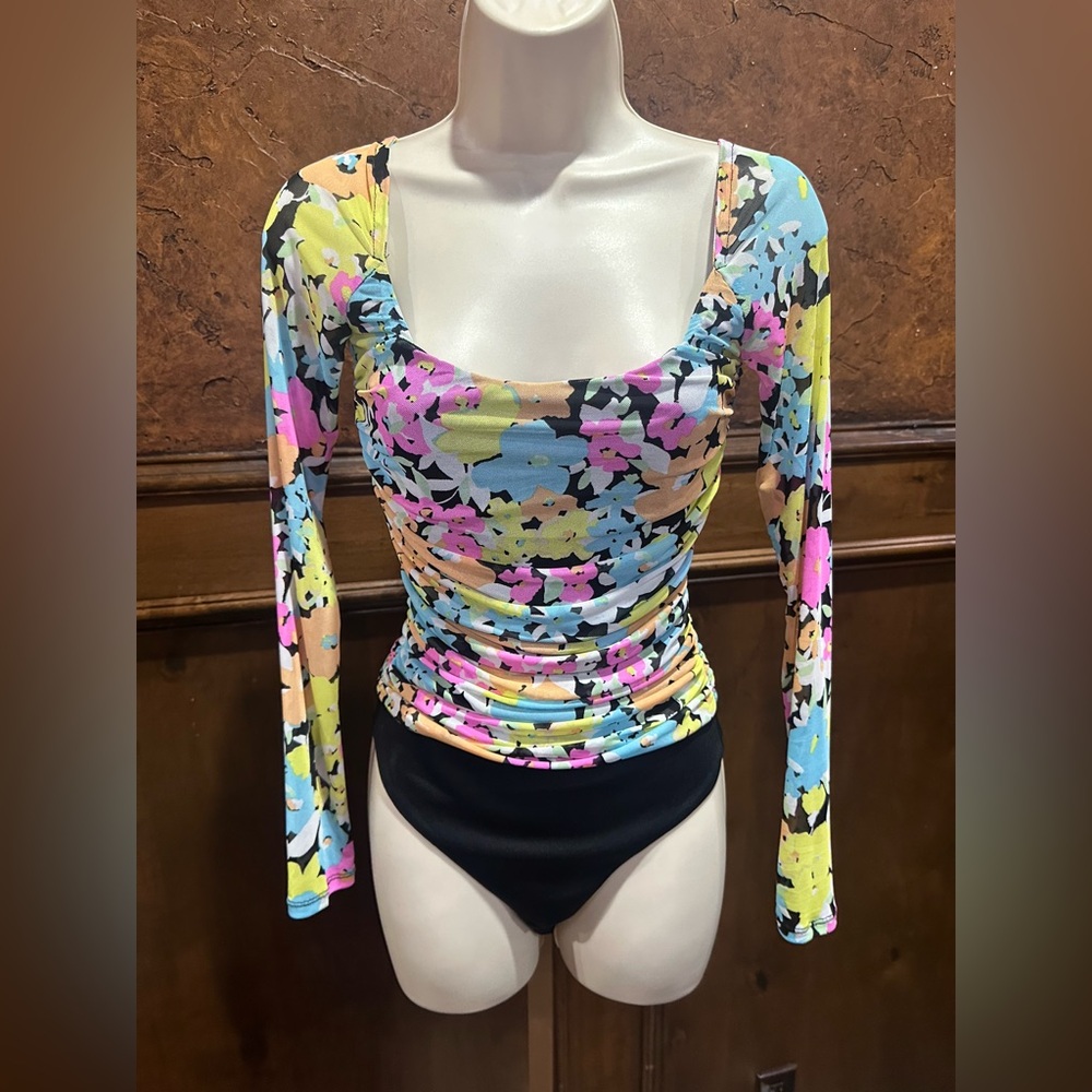 NWT SIZE XS AFRM Colorful Floral Long Sleeve Bodysuit